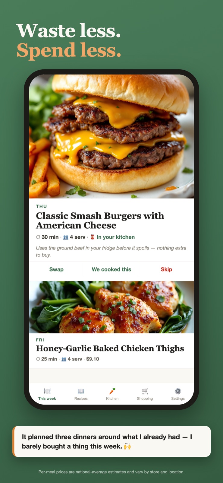Dinner cards that use the ground beef already in your fridge — 'Waste less. Spend less.'